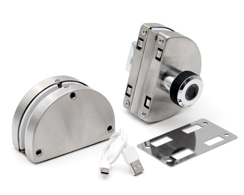 ZM228 Glass Door Lock | SS Backplate | Zn Cylinder | Brushed